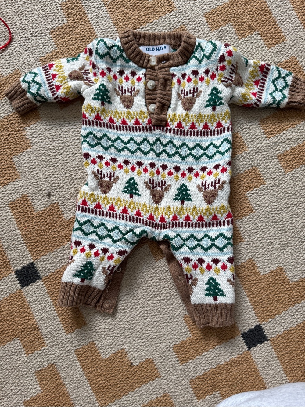 Old Navy Cream Holiday Reindeer Knit One-Piece 100% cotton